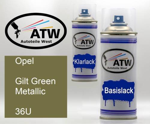 Opel, Gilt Green Metallic, 36U: 400ml Sprühdose + 400ml Klarlack - Set, von ATW Autoteile West.